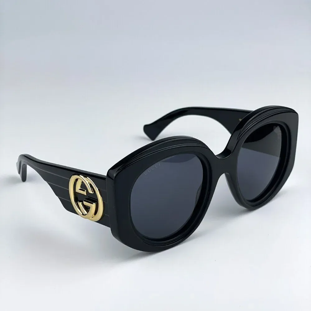 SALE! NEW Gucci GG1308S 001 Black Grey Round Women Sunglasses